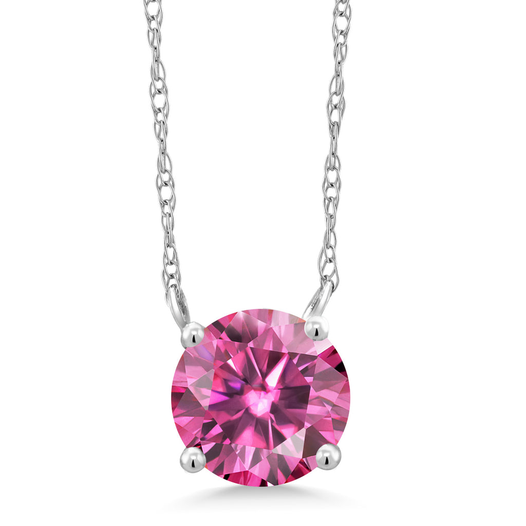 Pink Moissanite - April_Necklace in 18K White Gold