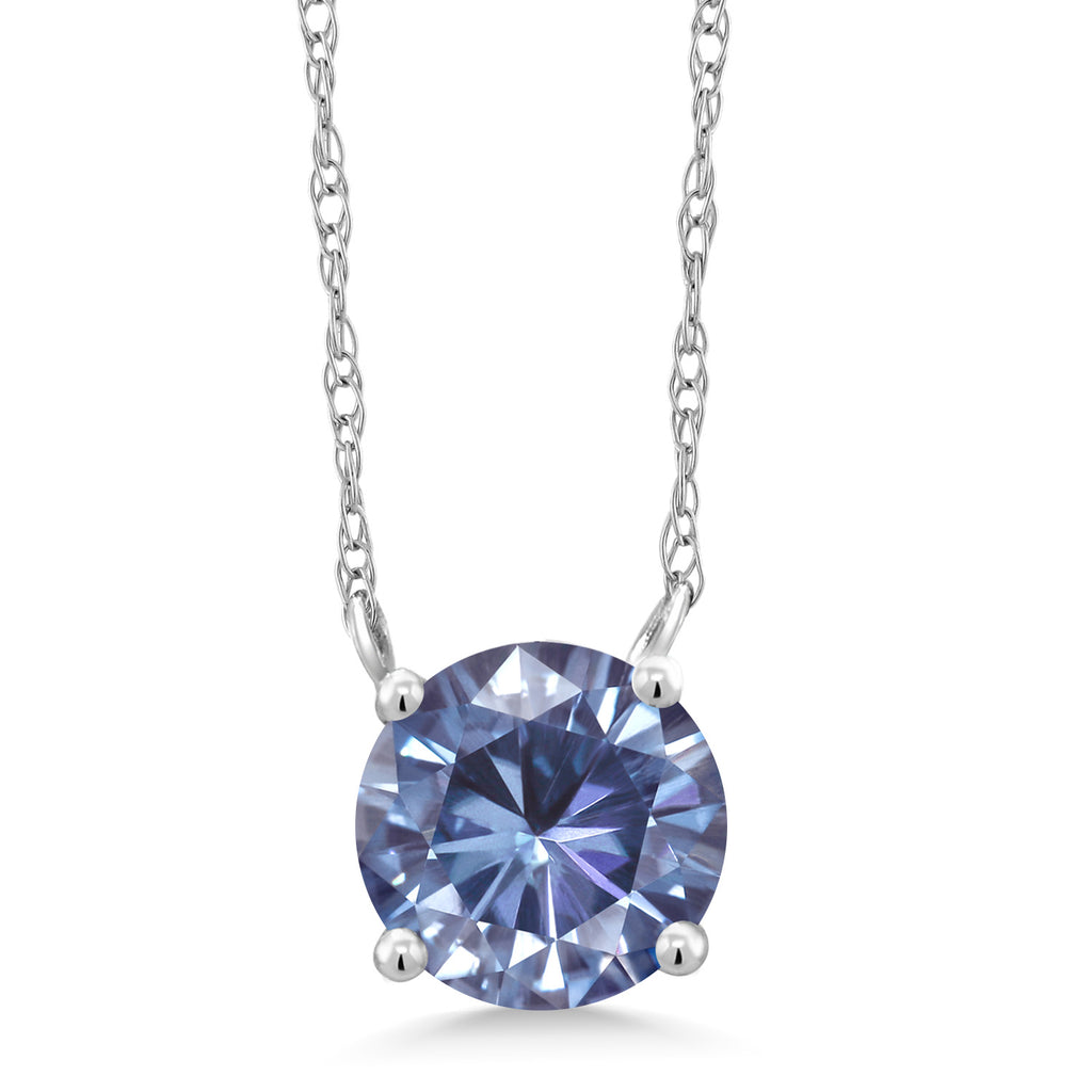 Persian Blue Moissanite - April_Necklace in 18K White Gold