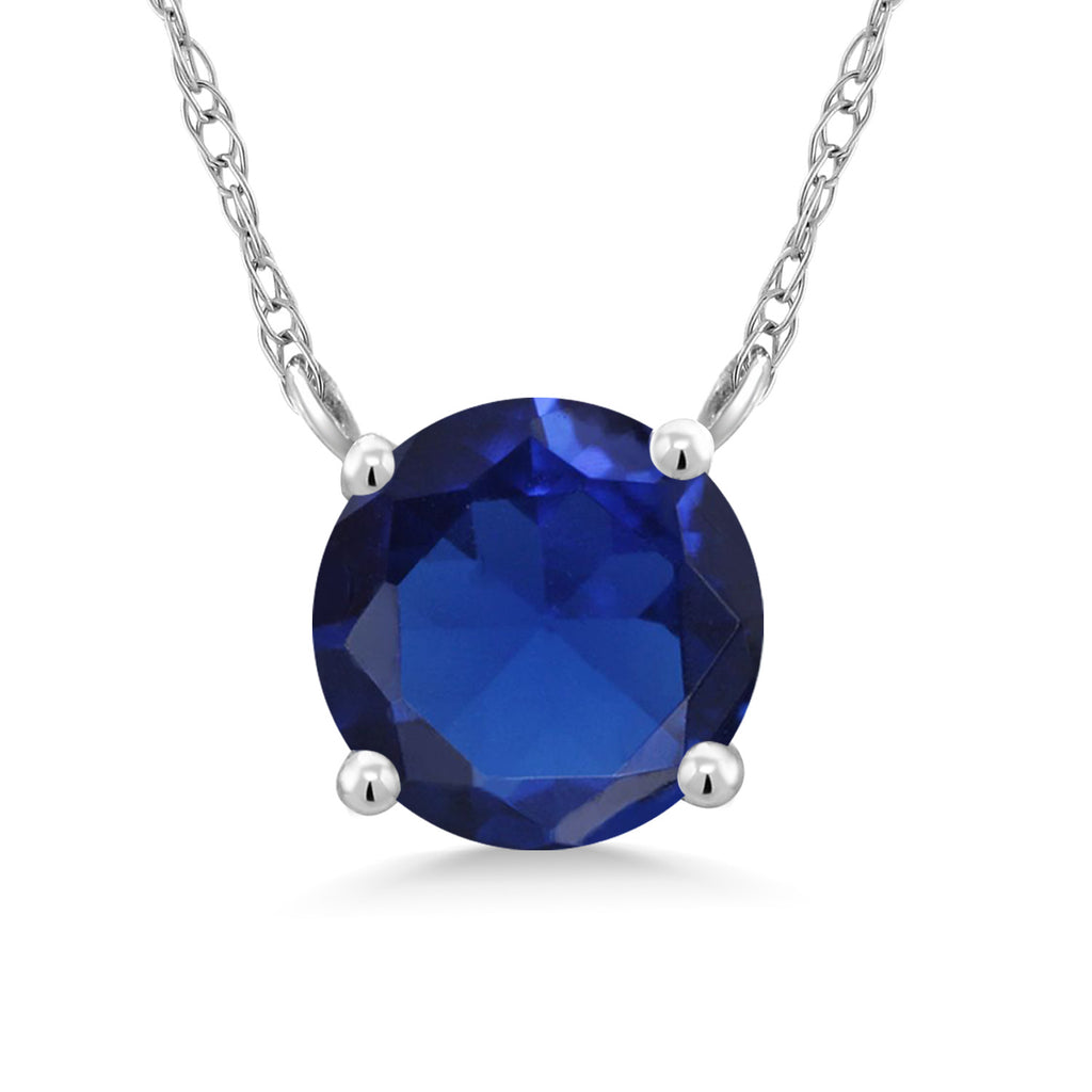 Blue Created Sapphire - September_Necklace in 18K White Gold