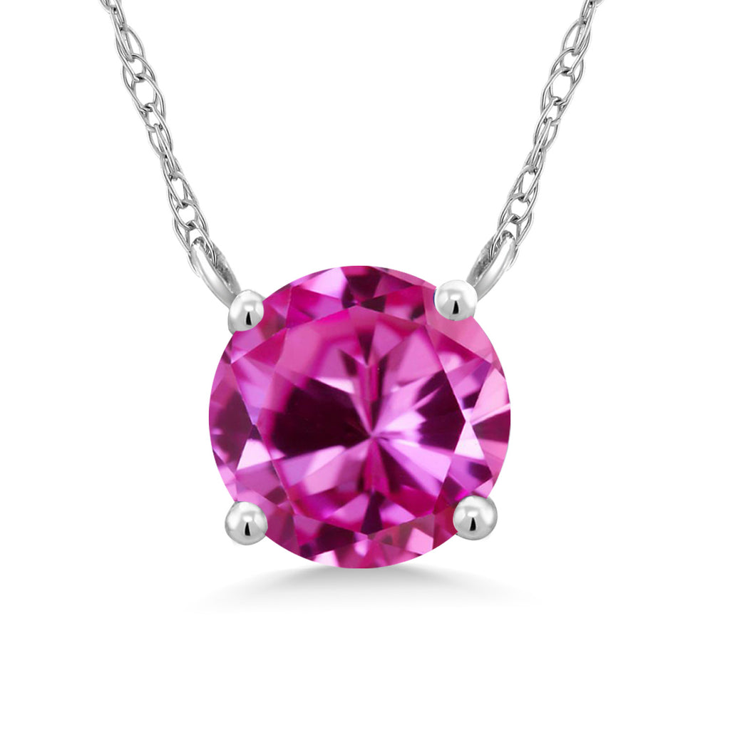 Pink Created Sapphire - September_Necklace in 18K White Gold