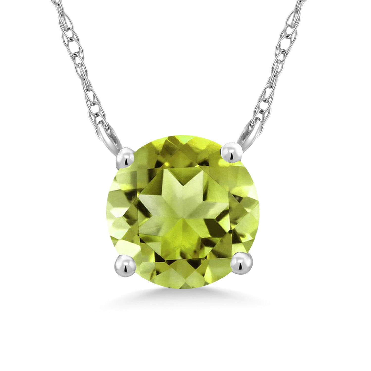 18K White Gold Green Peridot Pendant Necklace For Women (1.00 Cttw, Gemstone Birthstone, Round 6MM)