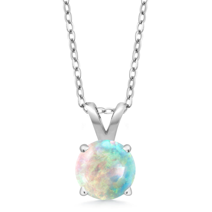 White Opal-Cabochon - October_Pendant in 925 Sterling Silver