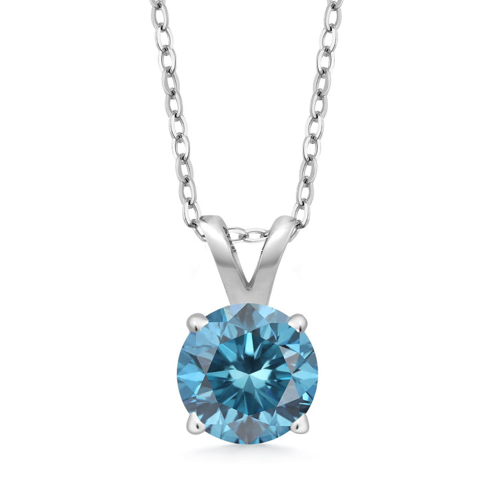 Blue Lab Grown Diamond - April_Pendant in 925 Sterling Silver