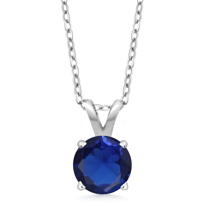 Blue Created Sapphire - September_Pendant in 925 Sterling Silver