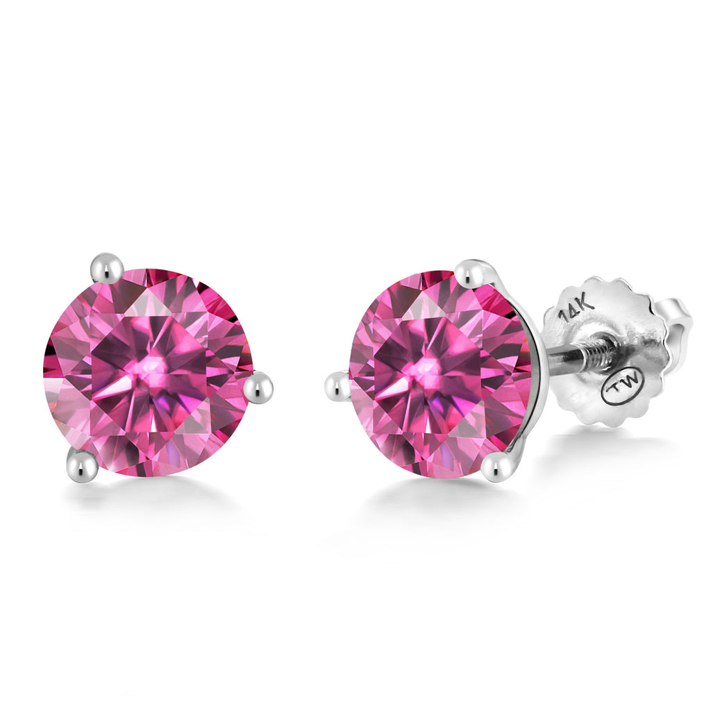 Pink Moissanite - April_Earrings in 14K White Gold