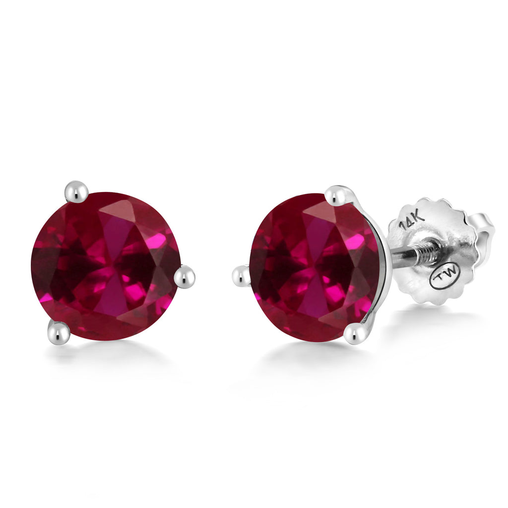 Created Ruby - July_Earrings in 14K White Gold