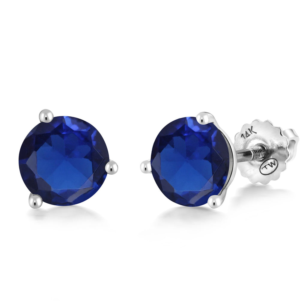 Blue Created Sapphire - September_Earrings in 14K White Gold