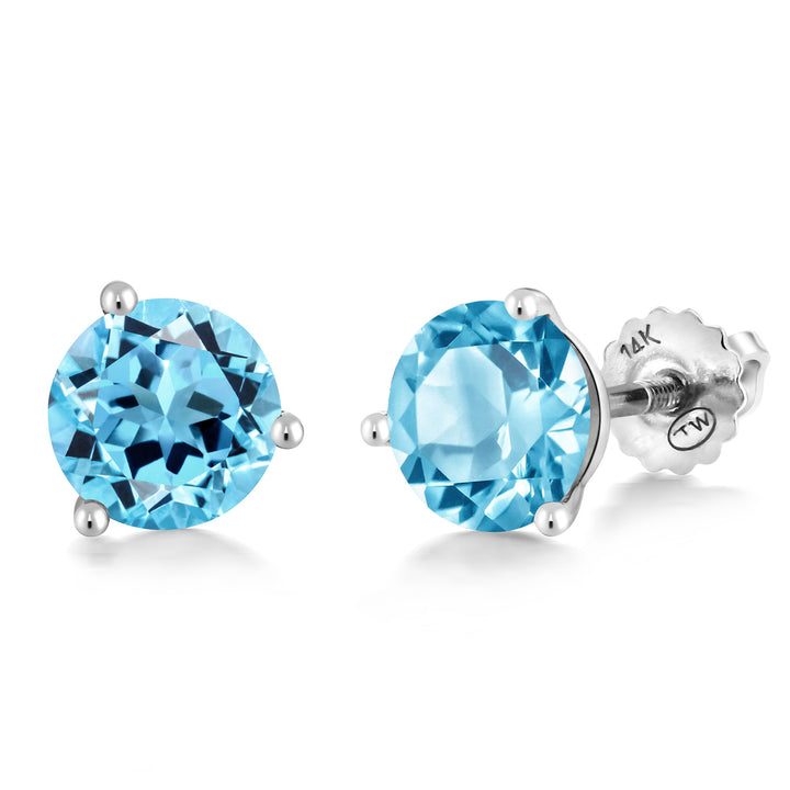 Swiss Blue Topaz - November_Earrings in 14K White Gold