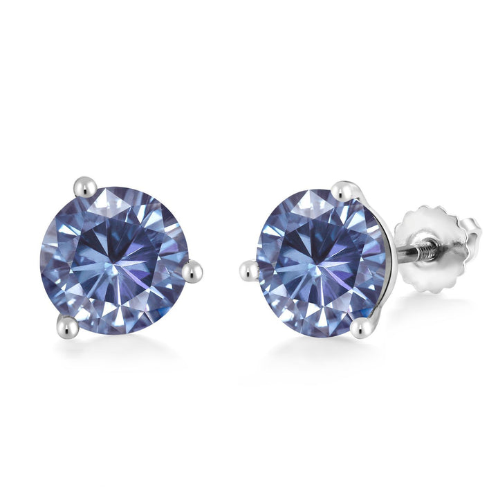 Persian Blue Moissanite - April_Earrings in 10K White Gold