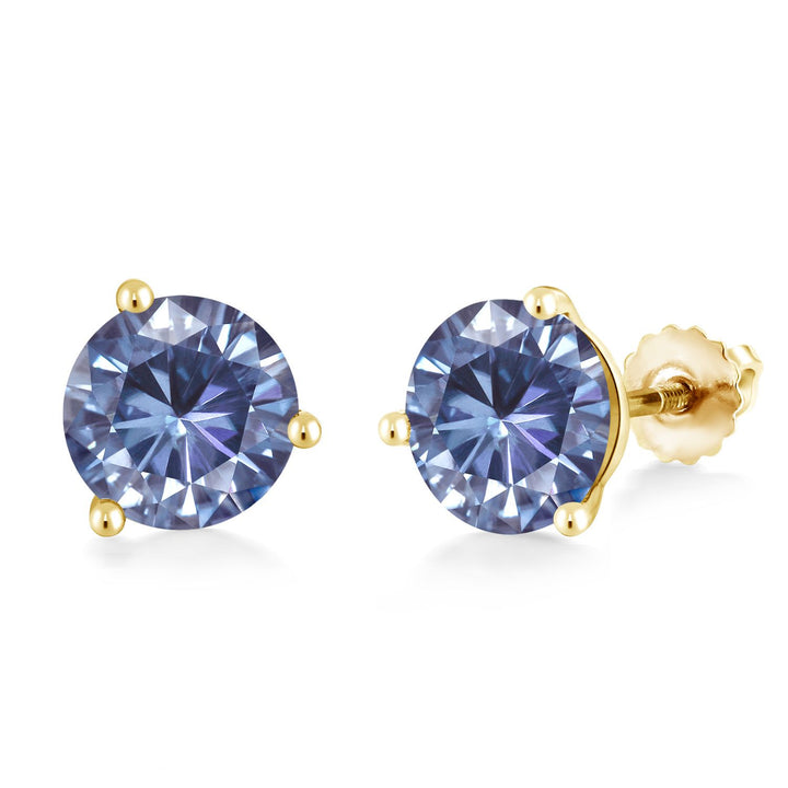 Persian Blue Moissanite - April_Earrings in 14K Yellow Gold
