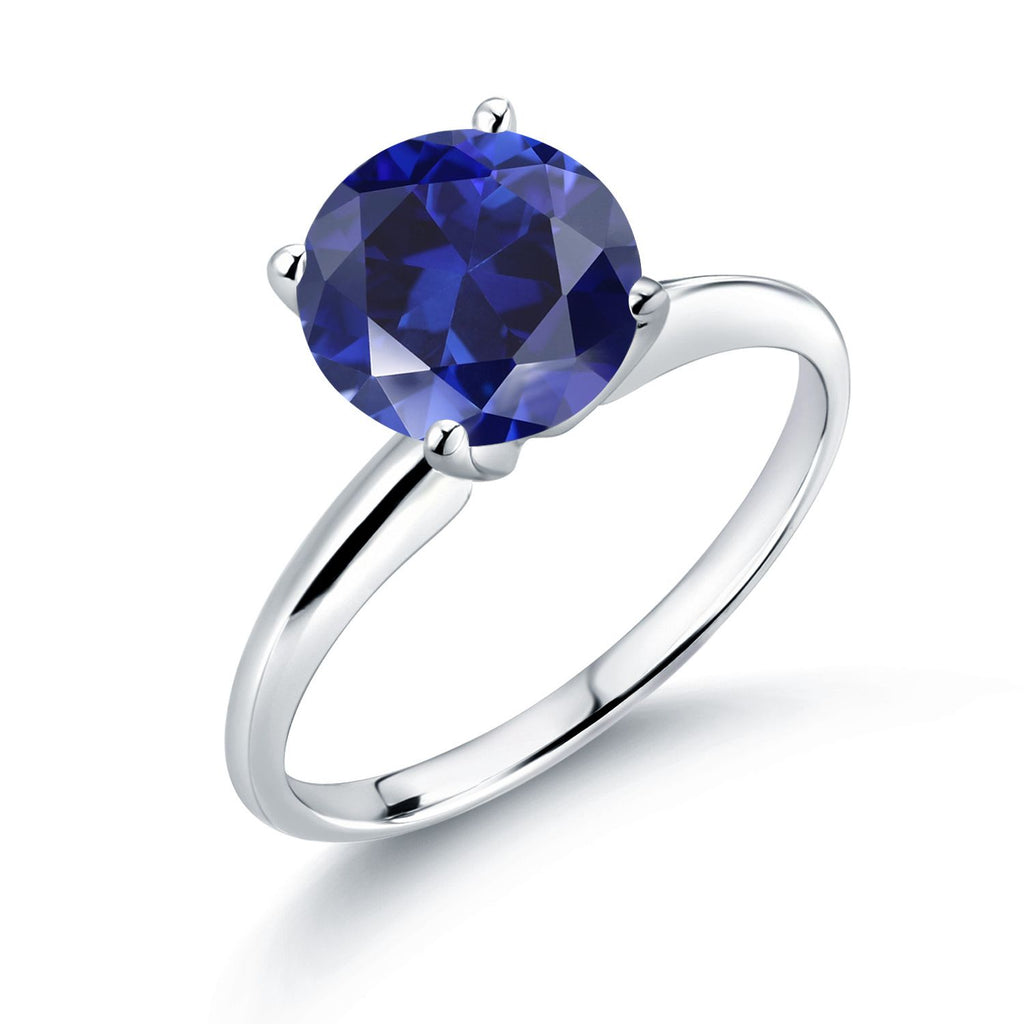 Blue Created Sapphire - September_8_Ring in 14K White Gold