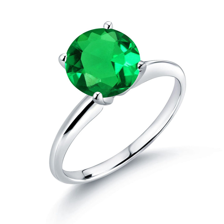 Gem Stone King 14K White Gold Gemstone Birthstone Solitaire Engagement Ring For Women | 8MM Round | Wedding Anniversary Promise Gold Ring