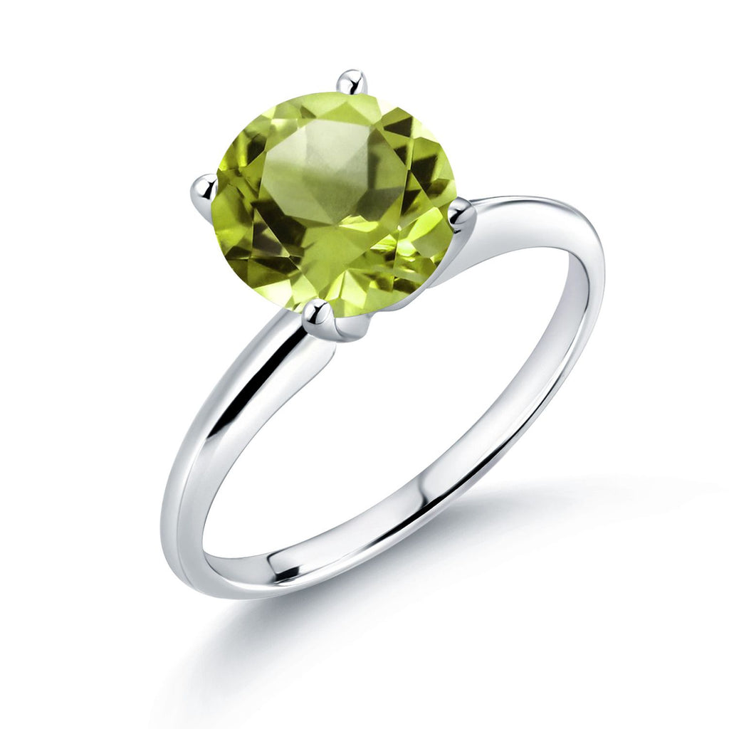 Gem Stone King 14K White Gold Gemstone Birthstone Solitaire Engagement Ring For Women | 8MM Round | Wedding Anniversary Promise Gold Ring