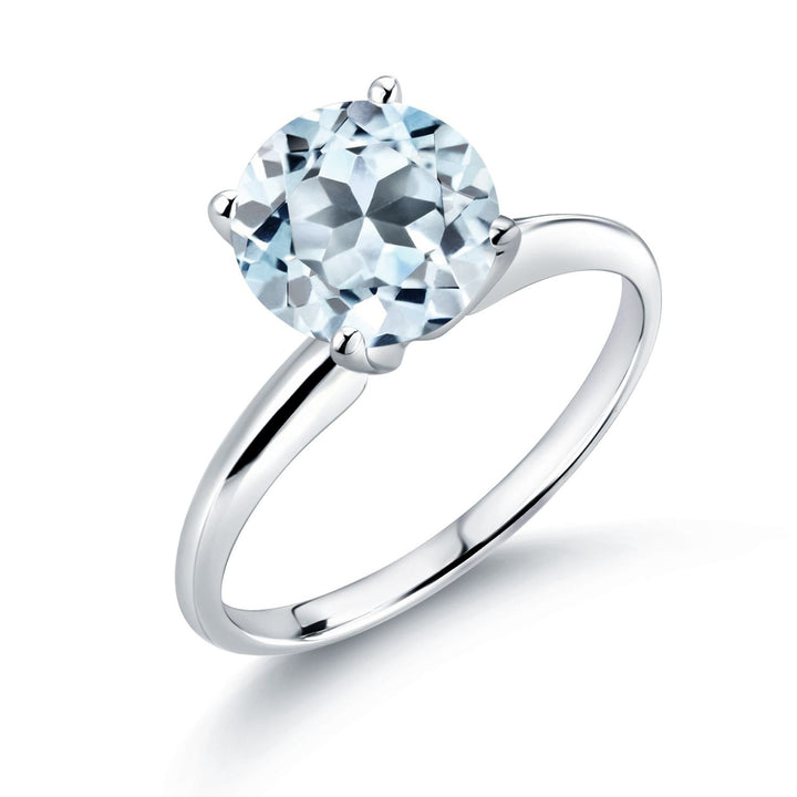 Gem Stone King 14K White Gold Gemstone Birthstone Solitaire Engagement Ring For Women | 8MM Round | Wedding Anniversary Promise Gold Ring