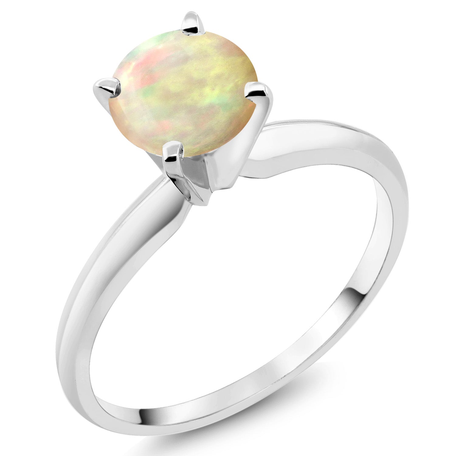 14K White Gold White Ethiopian Opal Solitaire Engagement 4-Prong Ring For Women | 0.56 Cttw | Round 6MM | Gemstone October Birthstone | Available In Size 5, 6, 7, 8, 9