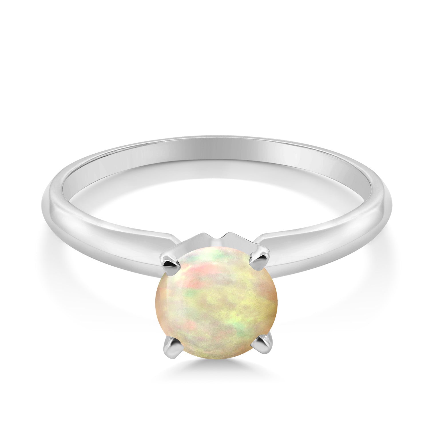 14K White Gold White Ethiopian Opal Solitaire Engagement 4-Prong Ring For Women | 0.56 Cttw | Round 6MM | Gemstone October Birthstone | Available In Size 5, 6, 7, 8, 9