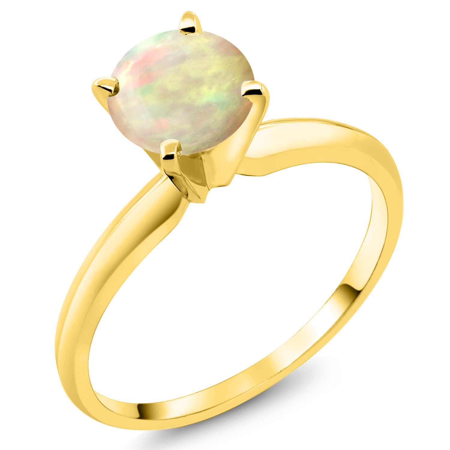 14K Yellow Gold White Ethiopian Opal Solitaire Engagement 4-Prong Ring For Women | 0.56 Cttw | Round 6MM | Gemstone October Birthstone | Available In Size 5, 6, 7, 8, 9