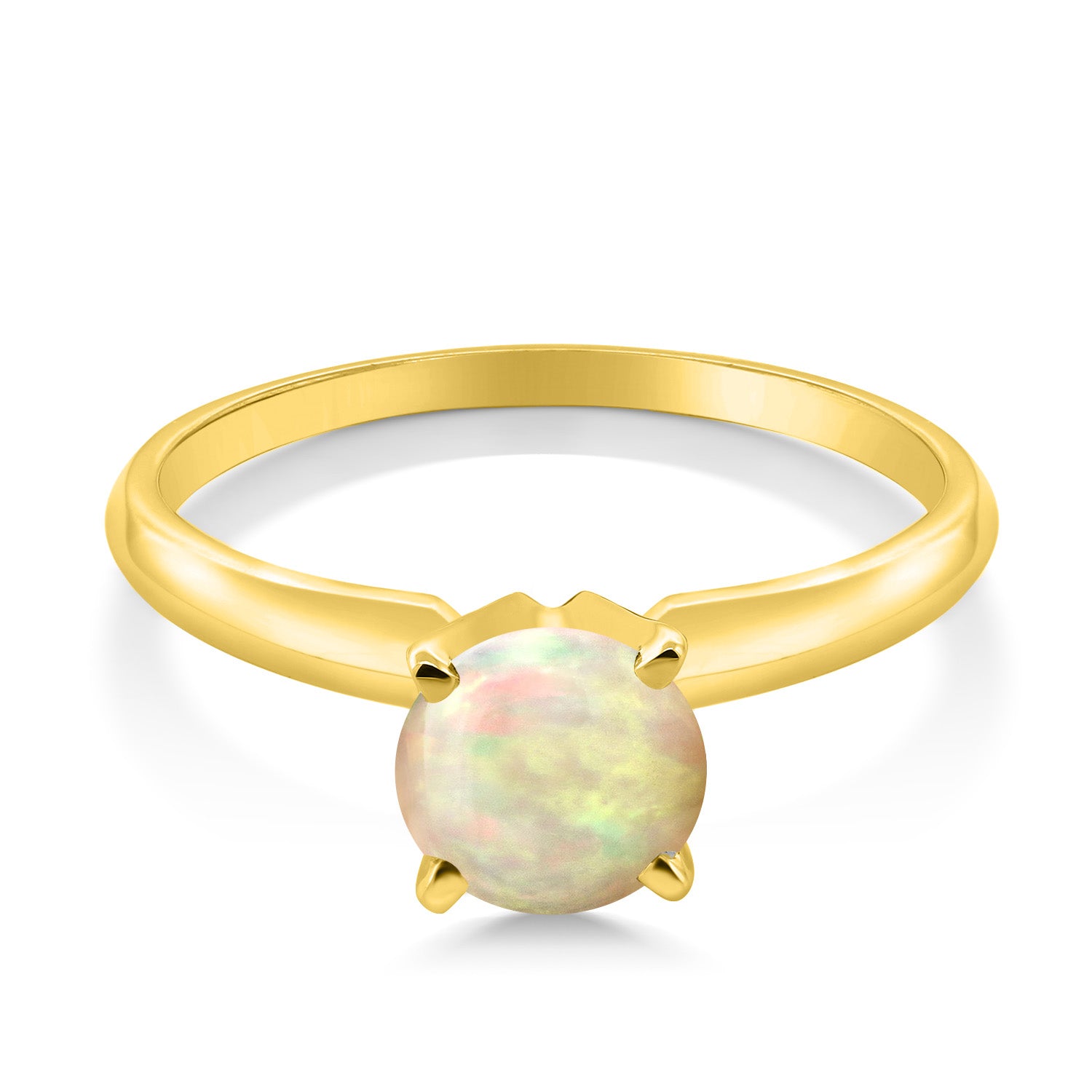 14K Yellow Gold White Ethiopian Opal Solitaire Engagement 4-Prong Ring For Women | 0.56 Cttw | Round 6MM | Gemstone October Birthstone | Available In Size 5, 6, 7, 8, 9