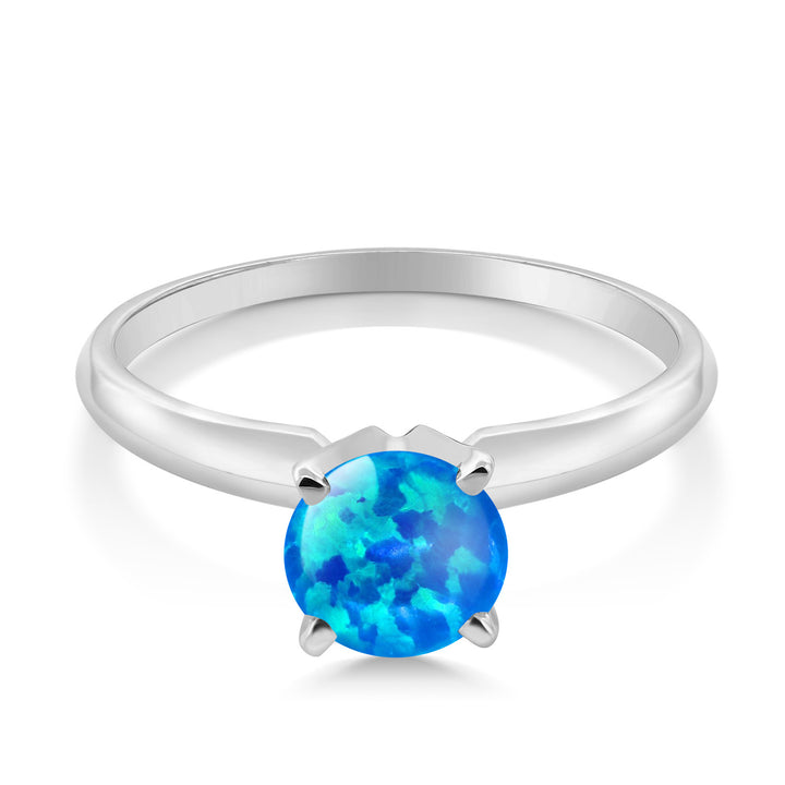 14K White Gold Blue Opal Solitaire Engagement 4-Prong Ring For Women | 0.75 Cttw | Round 6MM | Gemstone October Birthstone | Available In Size 5, 6, 7, 8, 9