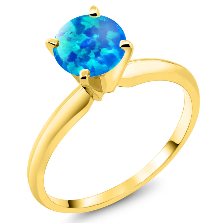 14K Yellow Gold Blue Opal Solitaire Engagement 4-Prong Ring For Women | 0.75 Cttw | Round 6MM | Gemstone October Birthstone | Available In Size 5, 6, 7, 8, 9