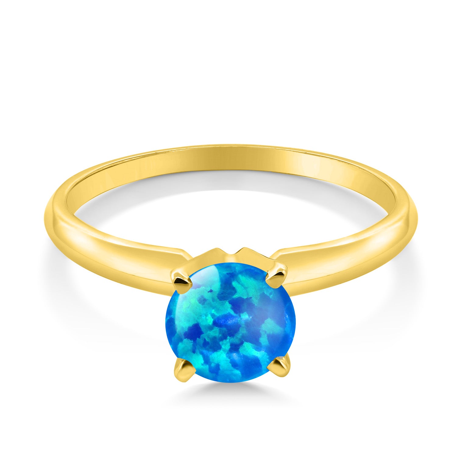 14K Yellow Gold Blue Opal Solitaire Engagement 4-Prong Ring For Women | 0.75 Cttw | Round 6MM | Gemstone October Birthstone | Available In Size 5, 6, 7, 8, 9