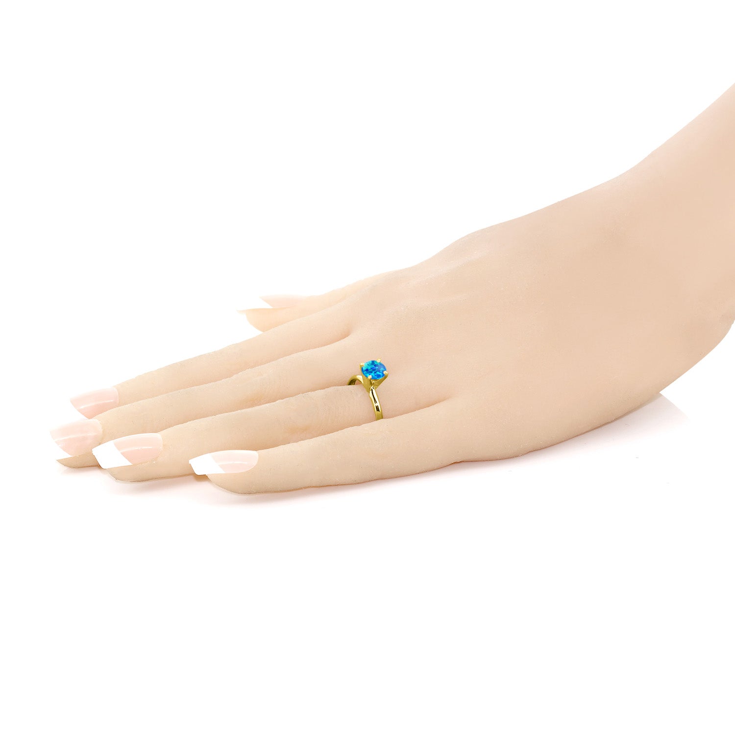 14K Yellow Gold Blue Opal Solitaire Engagement 4-Prong Ring For Women | 0.75 Cttw | Round 6MM | Gemstone October Birthstone | Available In Size 5, 6, 7, 8, 9