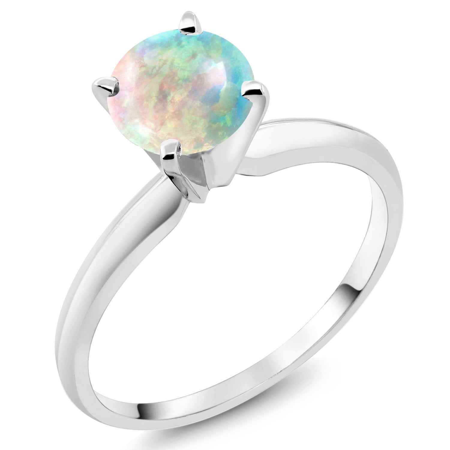 14K White Gold White Opal Solitaire Engagement 4-Prong Ring For Women | 1.00 Cttw | Round 6MM | Gemstone October Birthstone | Available In Size 5, 6, 7, 8, 9