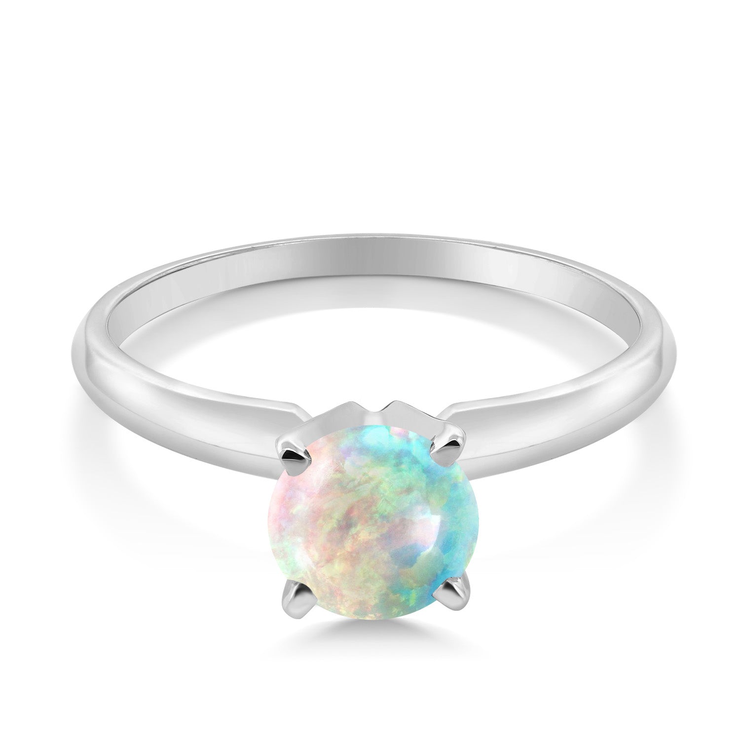 14K White Gold White Opal Solitaire Engagement 4-Prong Ring For Women | 1.00 Cttw | Round 6MM | Gemstone October Birthstone | Available In Size 5, 6, 7, 8, 9