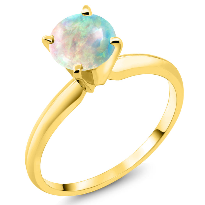 14K Yellow Gold White Opal Solitaire Engagement 4-Prong Ring For Women | 1.00 Cttw | Round 6MM | Gemstone October Birthstone | Available In Size 5, 6, 7, 8, 9