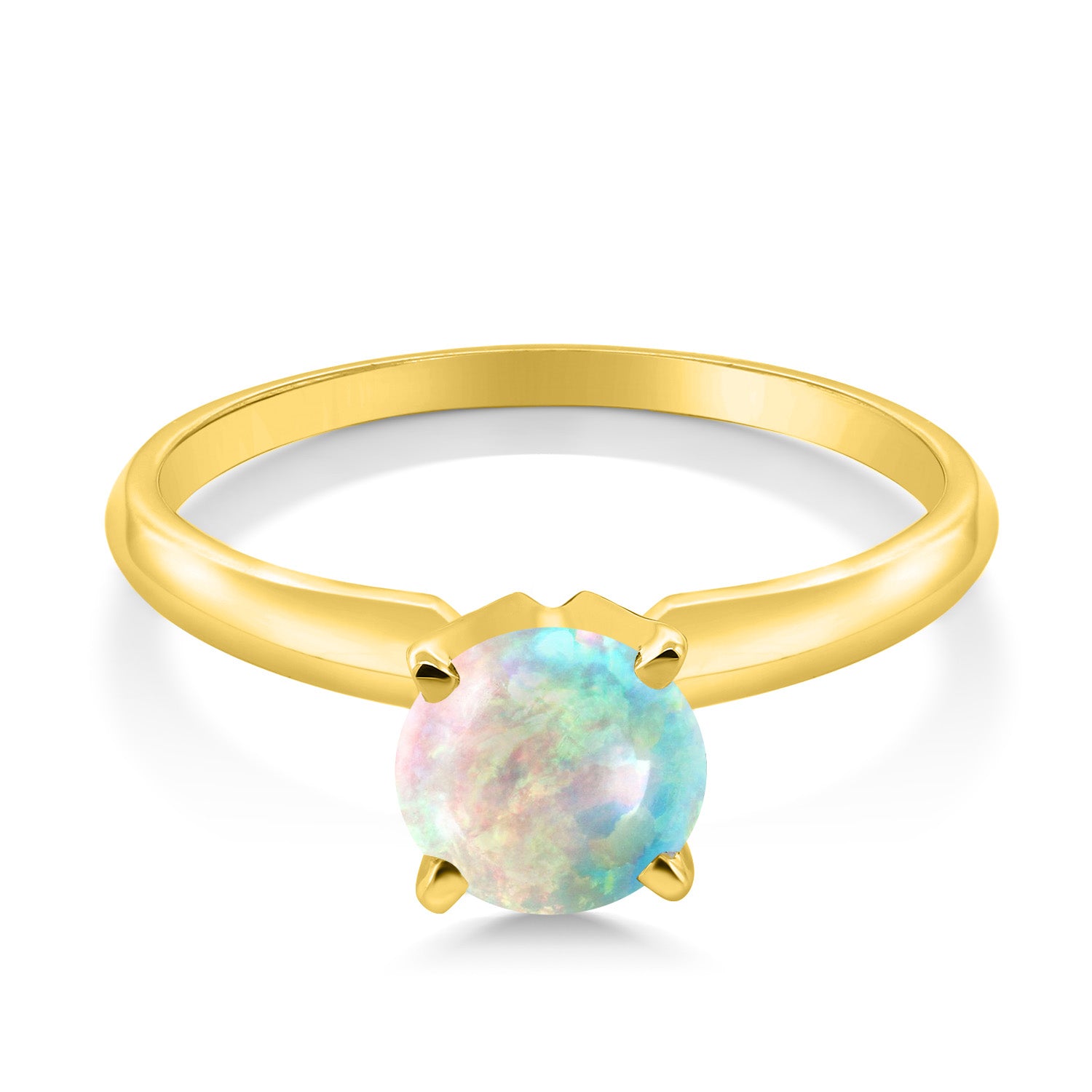 14K Yellow Gold White Opal Solitaire Engagement 4-Prong Ring For Women | 1.00 Cttw | Round 6MM | Gemstone October Birthstone | Available In Size 5, 6, 7, 8, 9