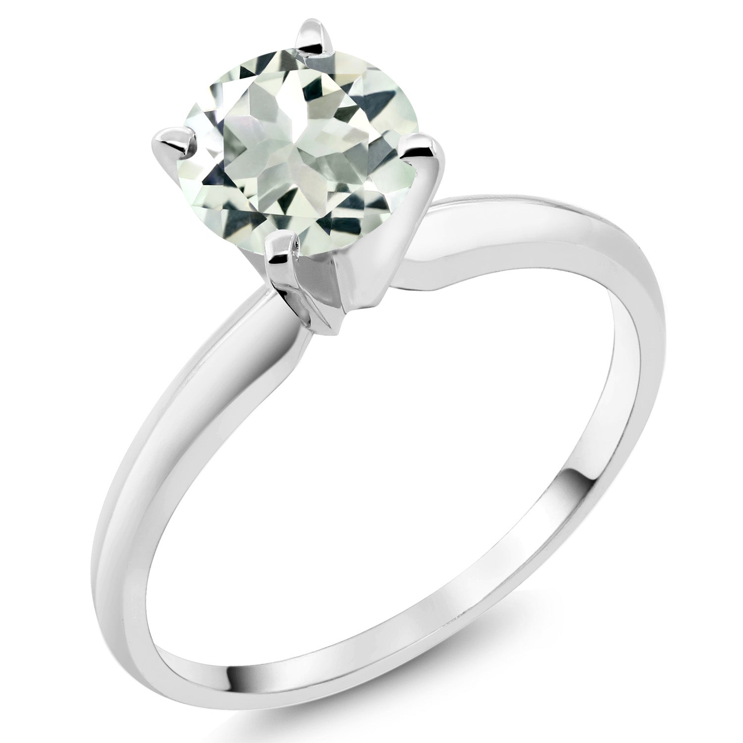 14K White Gold Green Prasiolite Solitaire Engagement 4-Prong Ring For Women | 0.80 Cttw | Round 6MM | Gemstone Birthstone | Available In Size 5, 6, 7, 8, 9