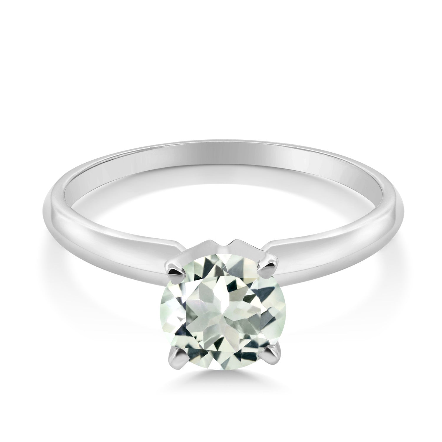 14K White Gold Green Prasiolite Solitaire Engagement 4-Prong Ring For Women | 0.80 Cttw | Round 6MM | Gemstone Birthstone | Available In Size 5, 6, 7, 8, 9