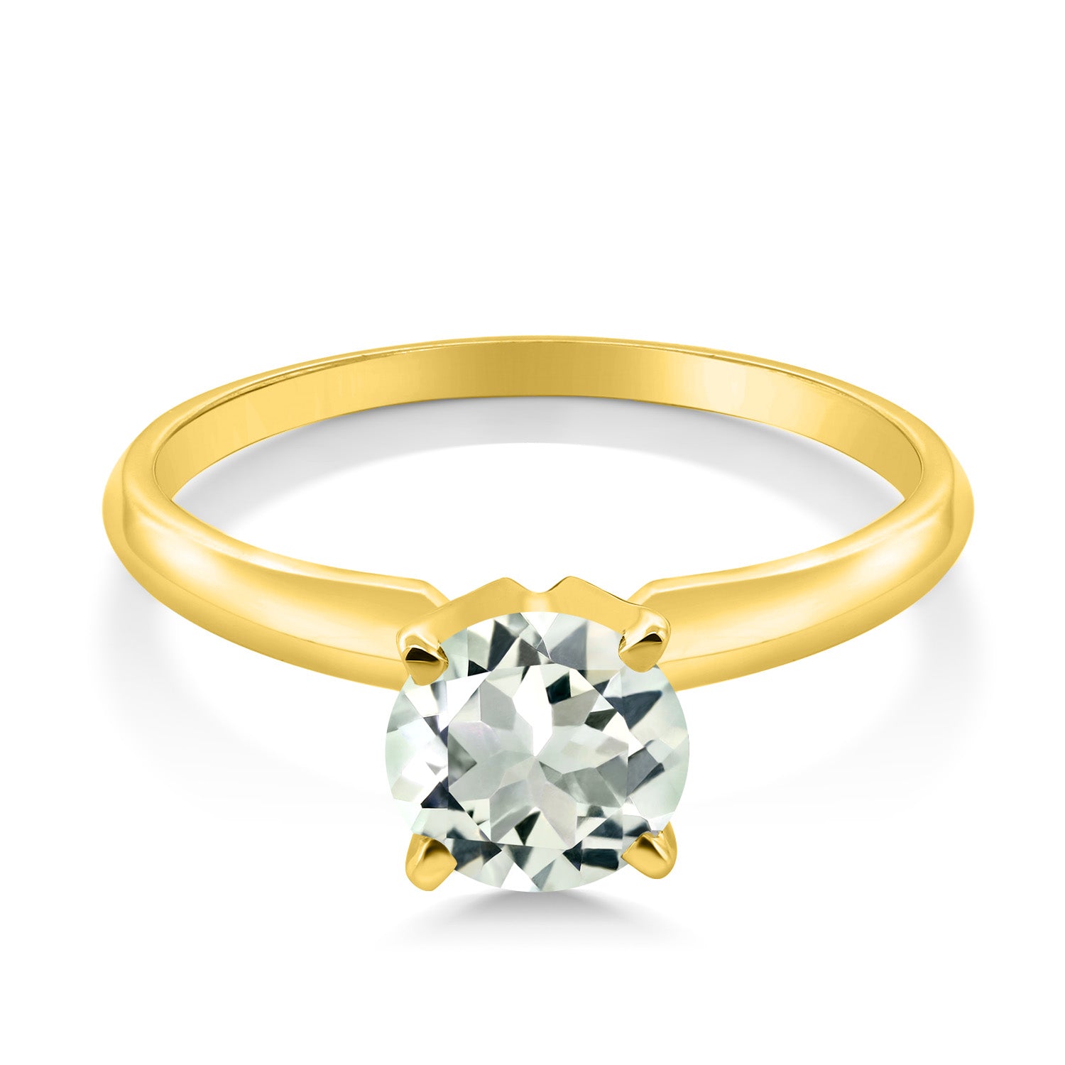 14K Yellow Gold Green Prasiolite Solitaire Engagement 4-Prong Ring For Women | 0.80 Cttw | Round 6MM | Gemstone Birthstone | Available In Size 5, 6, 7, 8, 9