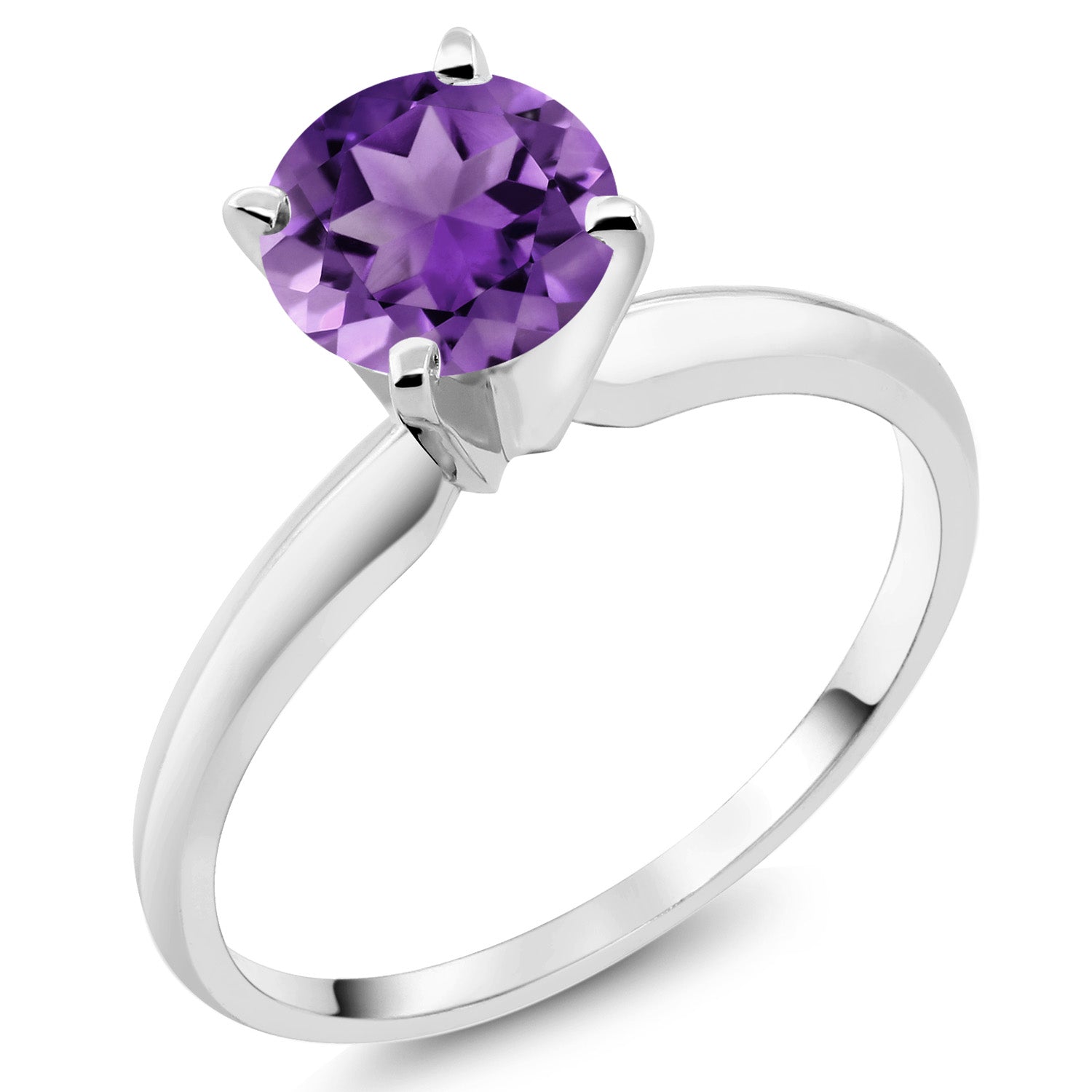 14K White Gold Purple Amethyst Solitaire Engagement 4-Prong Ring For Women | 1.00 Cttw | Round 6MM | Gemstone February Birthstone | Available In Size 5, 6, 7, 8, 9