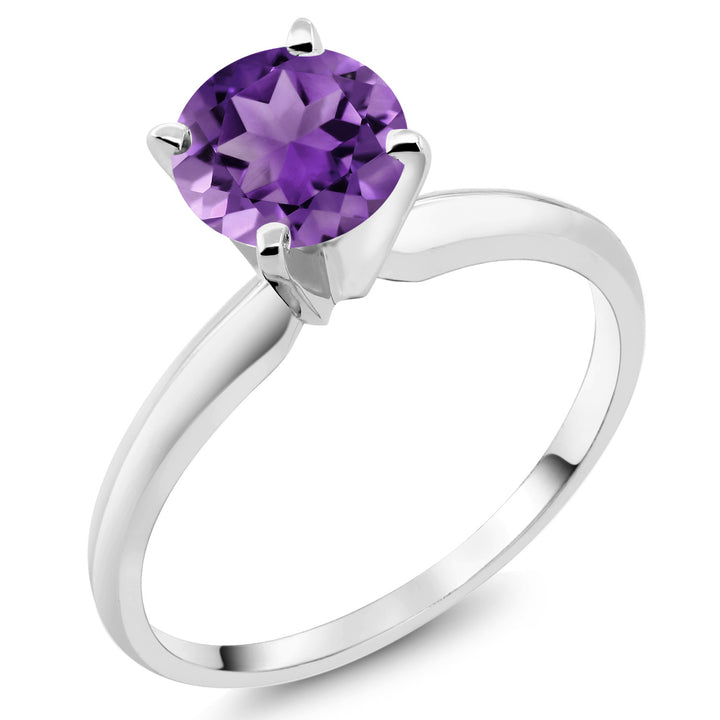 14K White Gold Purple Amethyst Solitaire Engagement 4-Prong Ring For Women | 1.00 Cttw | Round 6MM | Gemstone February Birthstone | Available In Size 5, 6, 7, 8, 9