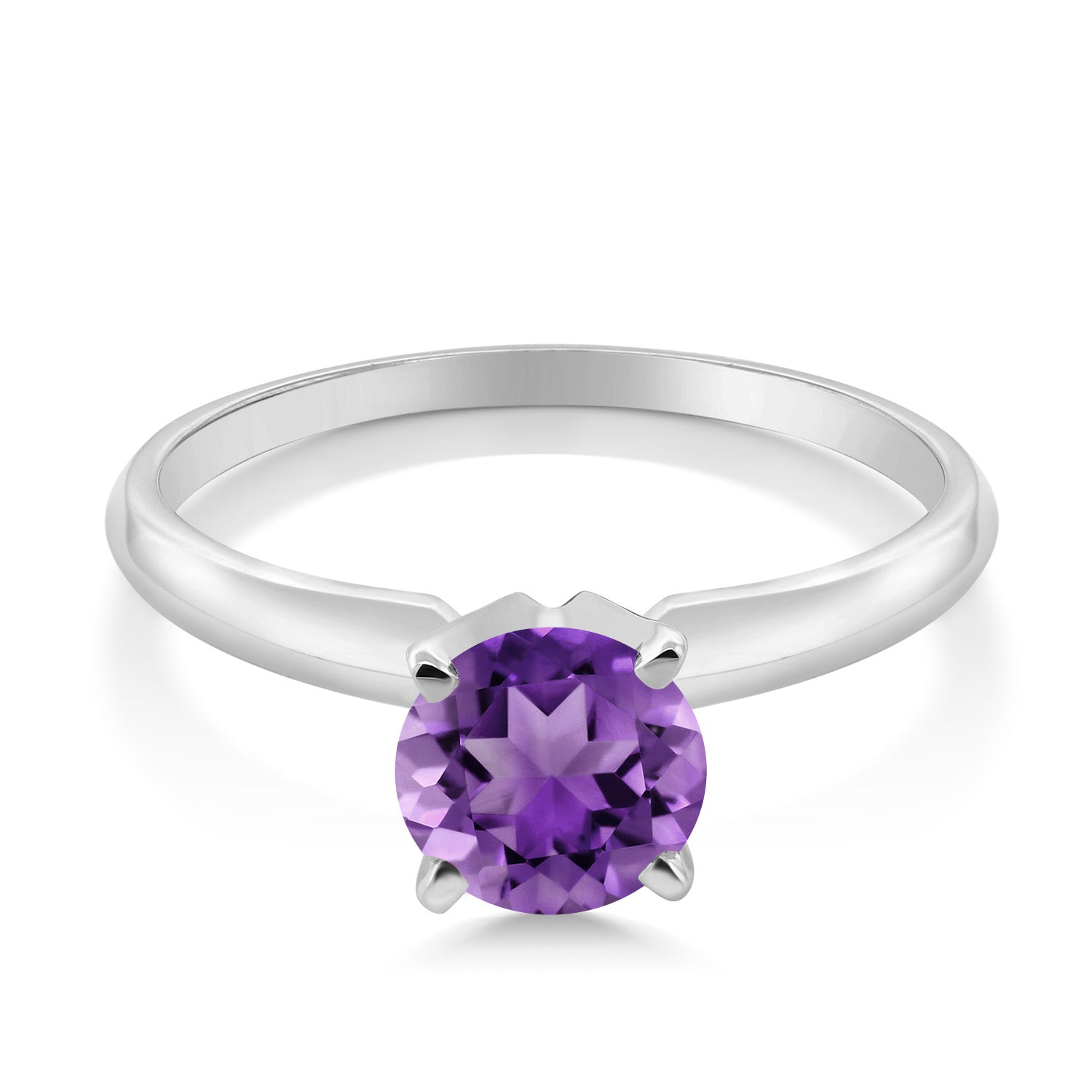 14K White Gold Purple Amethyst Solitaire Engagement 4-Prong Ring For Women | 1.00 Cttw | Round 6MM | Gemstone February Birthstone | Available In Size 5, 6, 7, 8, 9