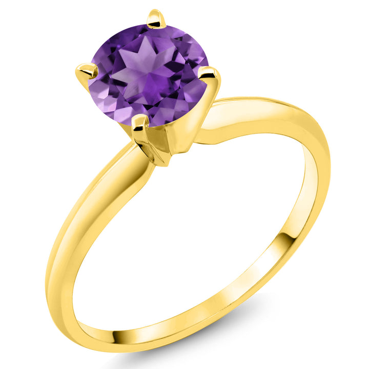 14K Yellow Gold Purple Amethyst Solitaire Engagement 4-Prong Ring For Women | 1.00 Cttw | Round 6MM | Gemstone February Birthstone | Available In Size 5, 6, 7, 8, 9