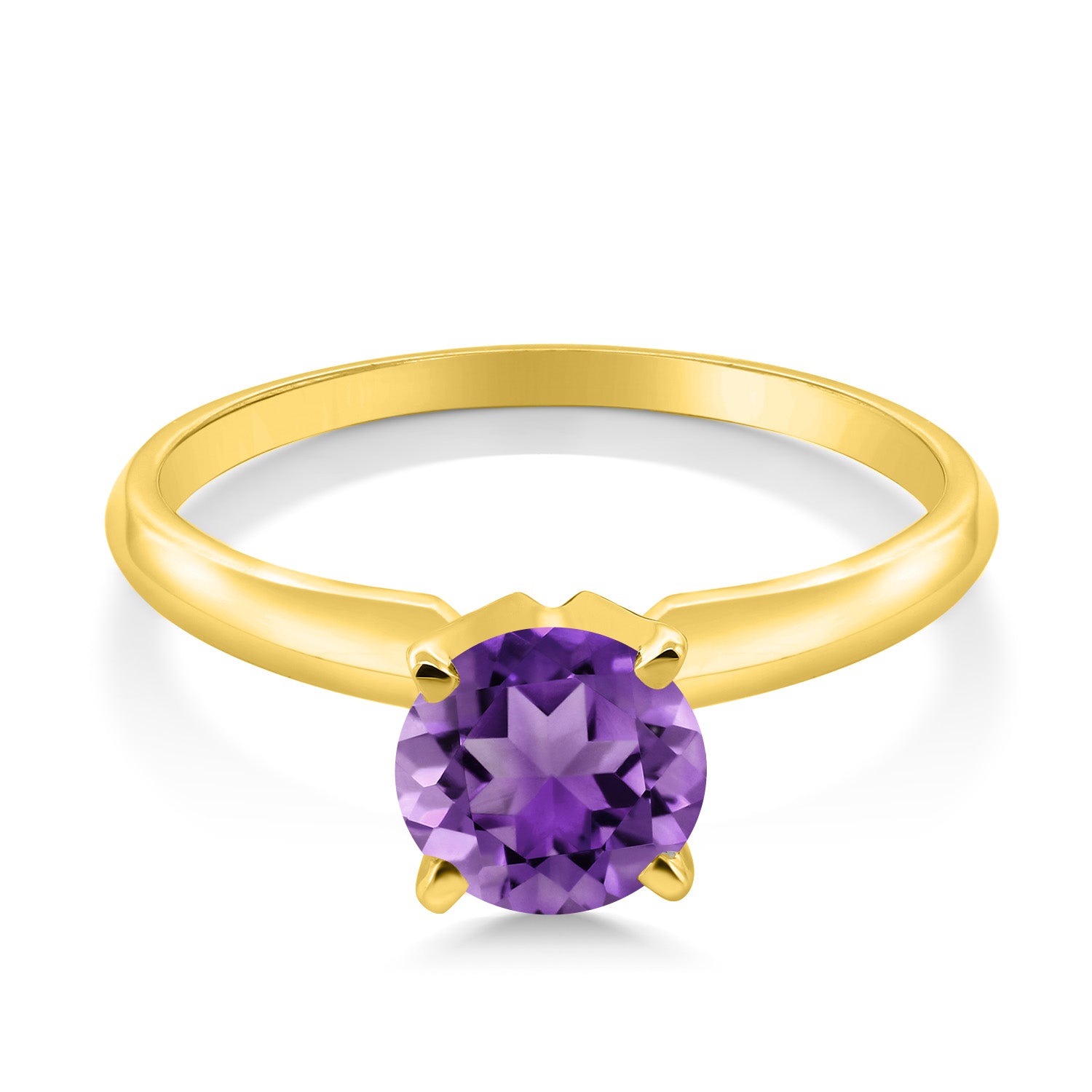 14K Yellow Gold Purple Amethyst Solitaire Engagement 4-Prong Ring For Women | 1.00 Cttw | Round 6MM | Gemstone February Birthstone | Available In Size 5, 6, 7, 8, 9