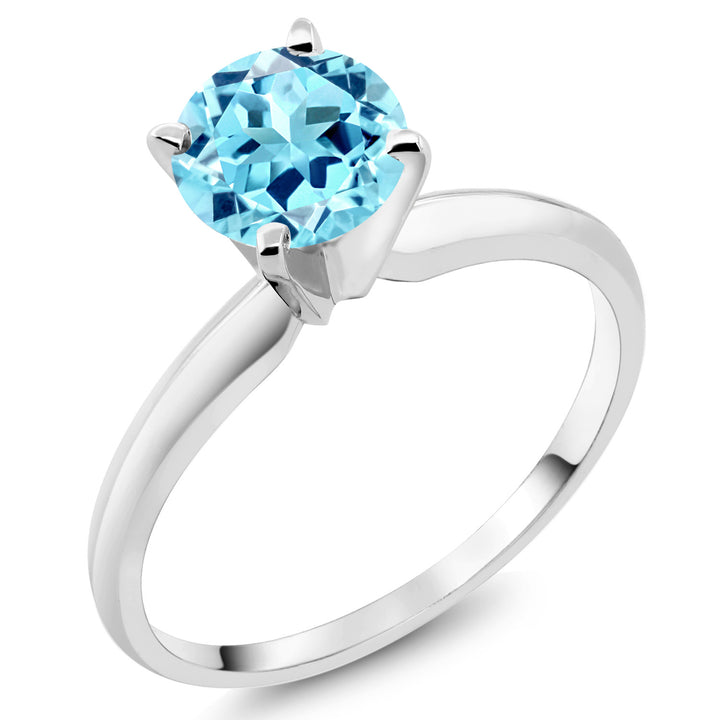 14K White Gold Blue Apatite Solitaire Engagement 4-Prong Ring For Women | 0.82 Cttw | Round 6MM | Gemstone Birthstone | Available In Size 5, 6, 7, 8, 9