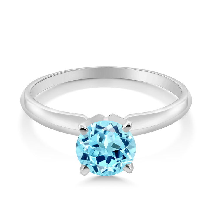 14K White Gold Blue Apatite Solitaire Engagement 4-Prong Ring For Women | 0.82 Cttw | Round 6MM | Gemstone Birthstone | Available In Size 5, 6, 7, 8, 9