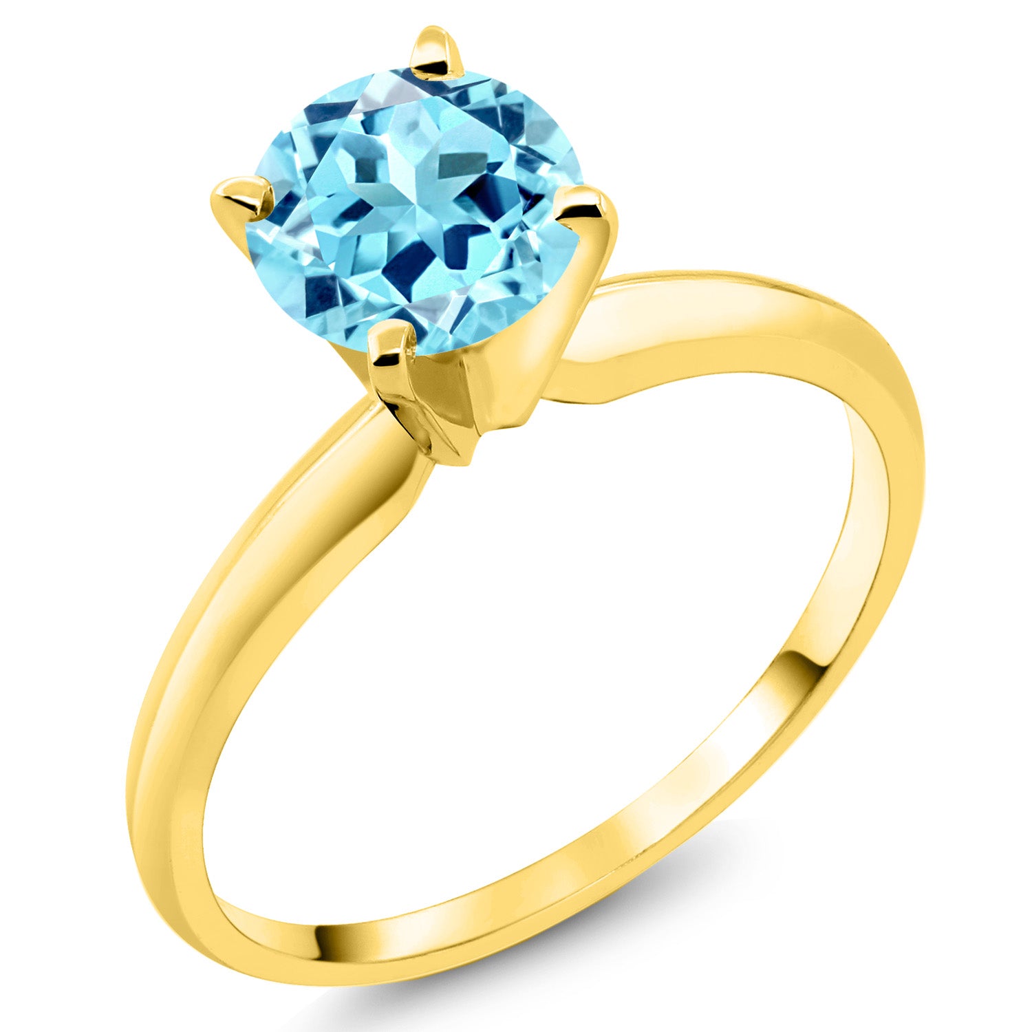 14K Yellow Gold Blue Apatite Solitaire Engagement 4-Prong Ring For Women | 0.82 Cttw | Round 6MM | Gemstone Birthstone | Available In Size 5, 6, 7, 8, 9