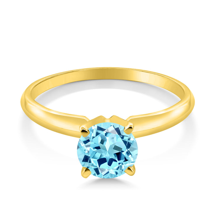 14K Yellow Gold Blue Apatite Solitaire Engagement 4-Prong Ring For Women | 0.82 Cttw | Round 6MM | Gemstone Birthstone | Available In Size 5, 6, 7, 8, 9