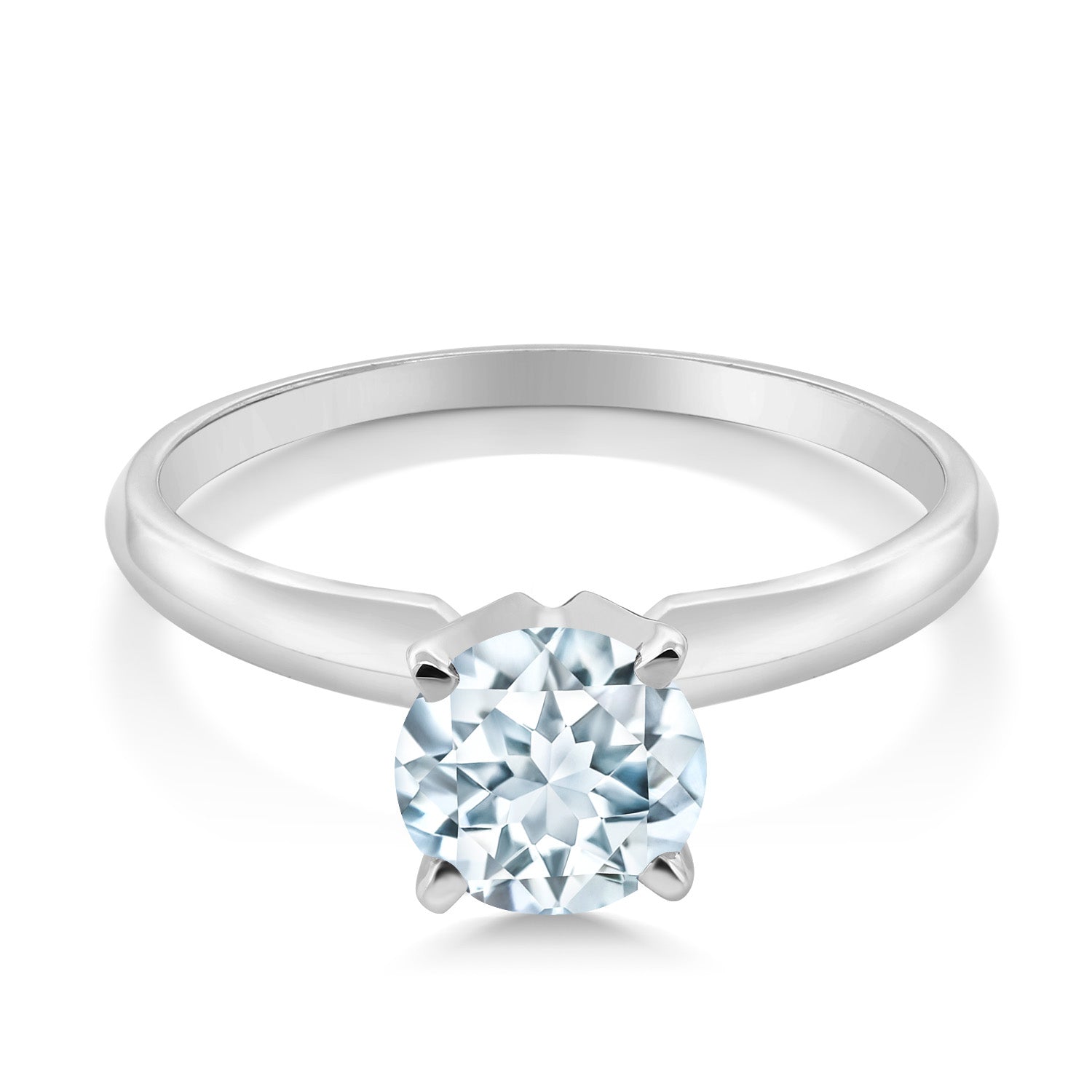 14K White Gold Sky Blue Aquamarine Solitaire Engagement 4-Prong Ring For Women | 0.75 Cttw | Round 6MM | Gemstone March Birthstone | Available In Size 5, 6, 7, 8, 9