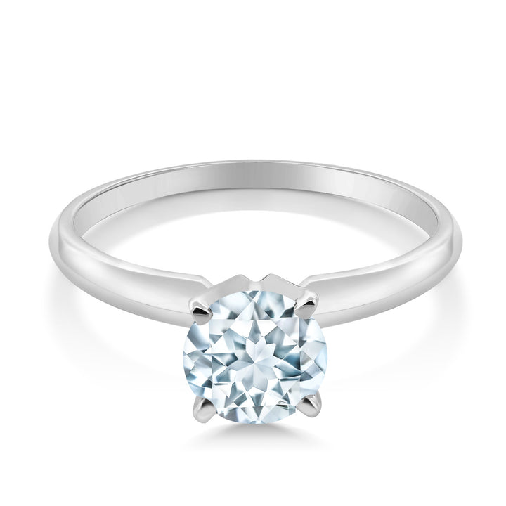 14K White Gold Sky Blue Aquamarine Solitaire Engagement 4-Prong Ring For Women | 0.75 Cttw | Round 6MM | Gemstone March Birthstone | Available In Size 5, 6, 7, 8, 9