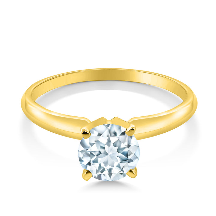 14K Yellow Gold Sky Blue Aquamarine Solitaire Engagement 4-Prong Ring For Women | 0.75 Cttw | Round 6MM | Gemstone March Birthstone | Available In Size 5, 6, 7, 8, 9