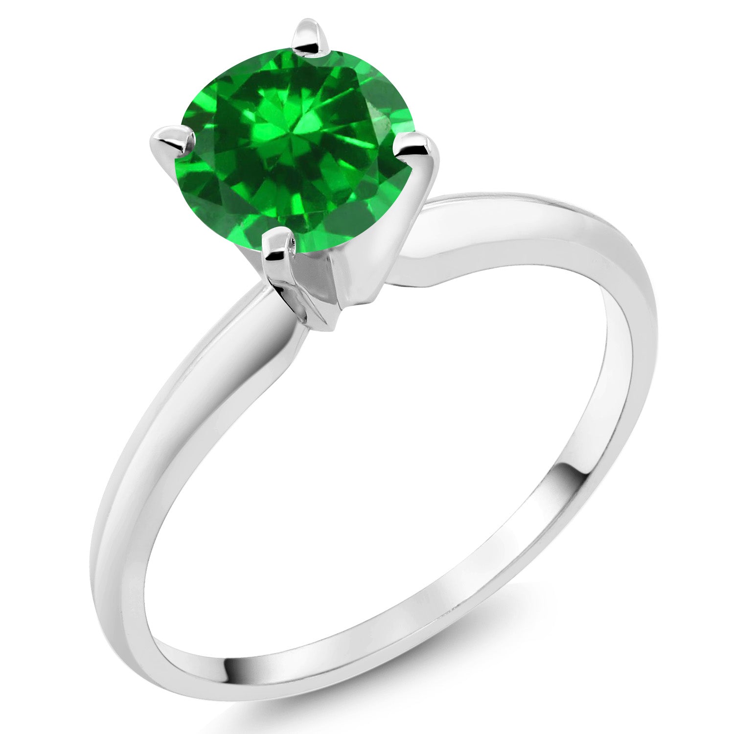 14K White Gold Green Created Emerald Solitaire Engagement 4-Prong Ring For Women | 1.00 Cttw | Round 6MM | Gemstone May Birthstone | Available In Size 5, 6, 7, 8, 9