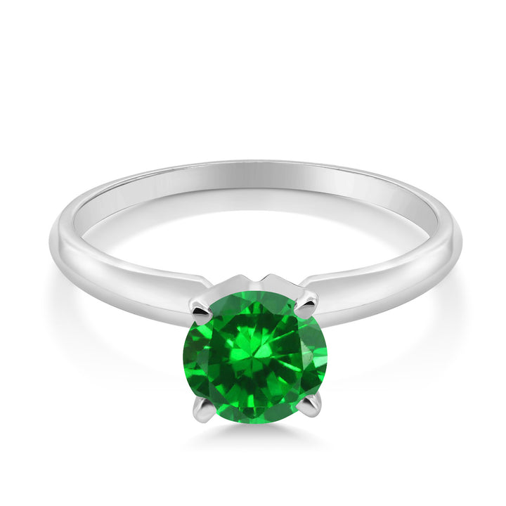 14K White Gold Green Created Emerald Solitaire Engagement 4-Prong Ring For Women | 1.00 Cttw | Round 6MM | Gemstone May Birthstone | Available In Size 5, 6, 7, 8, 9