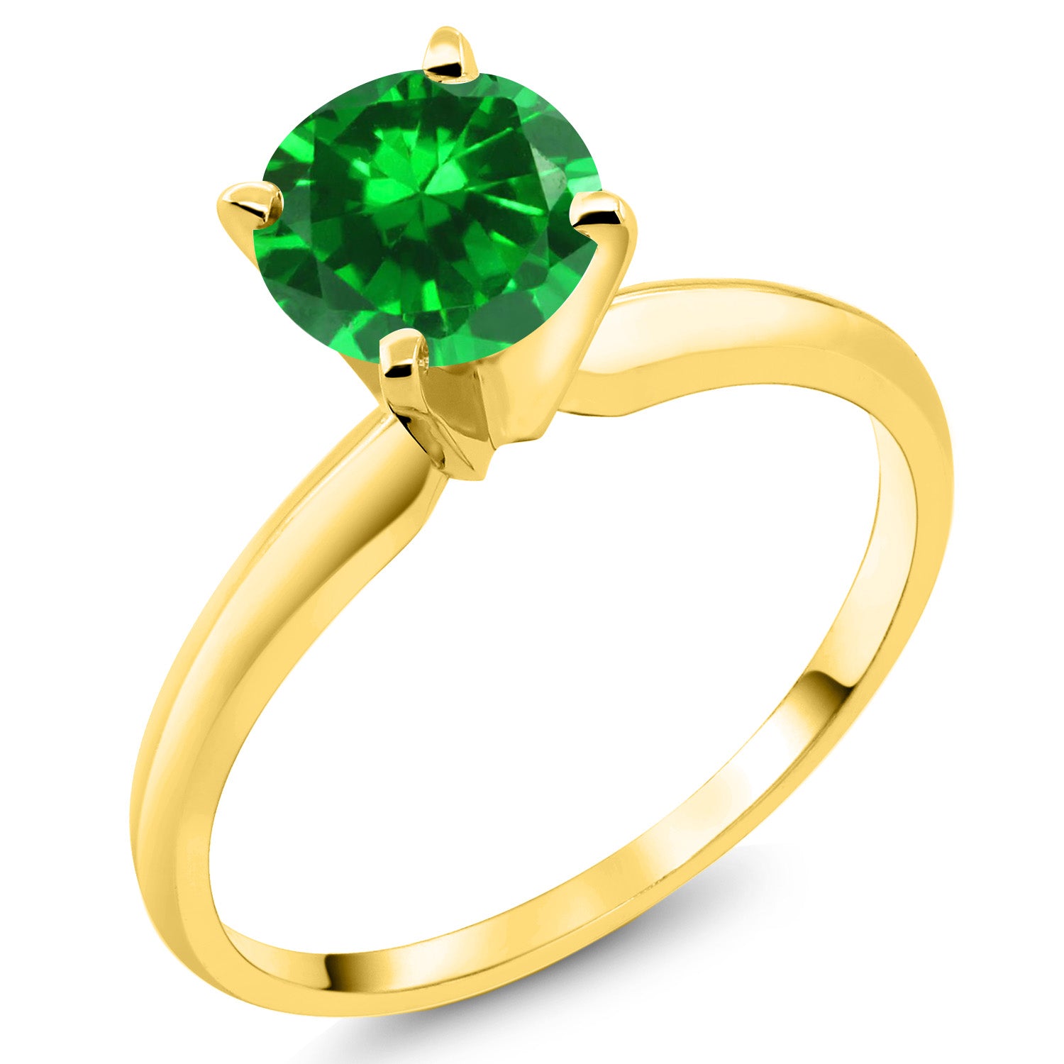 14K Yellow Gold Green Created Emerald Solitaire Engagement 4-Prong Ring For Women | 1.00 Cttw | Round 6MM | Gemstone May Birthstone | Available In Size 5, 6, 7, 8, 9