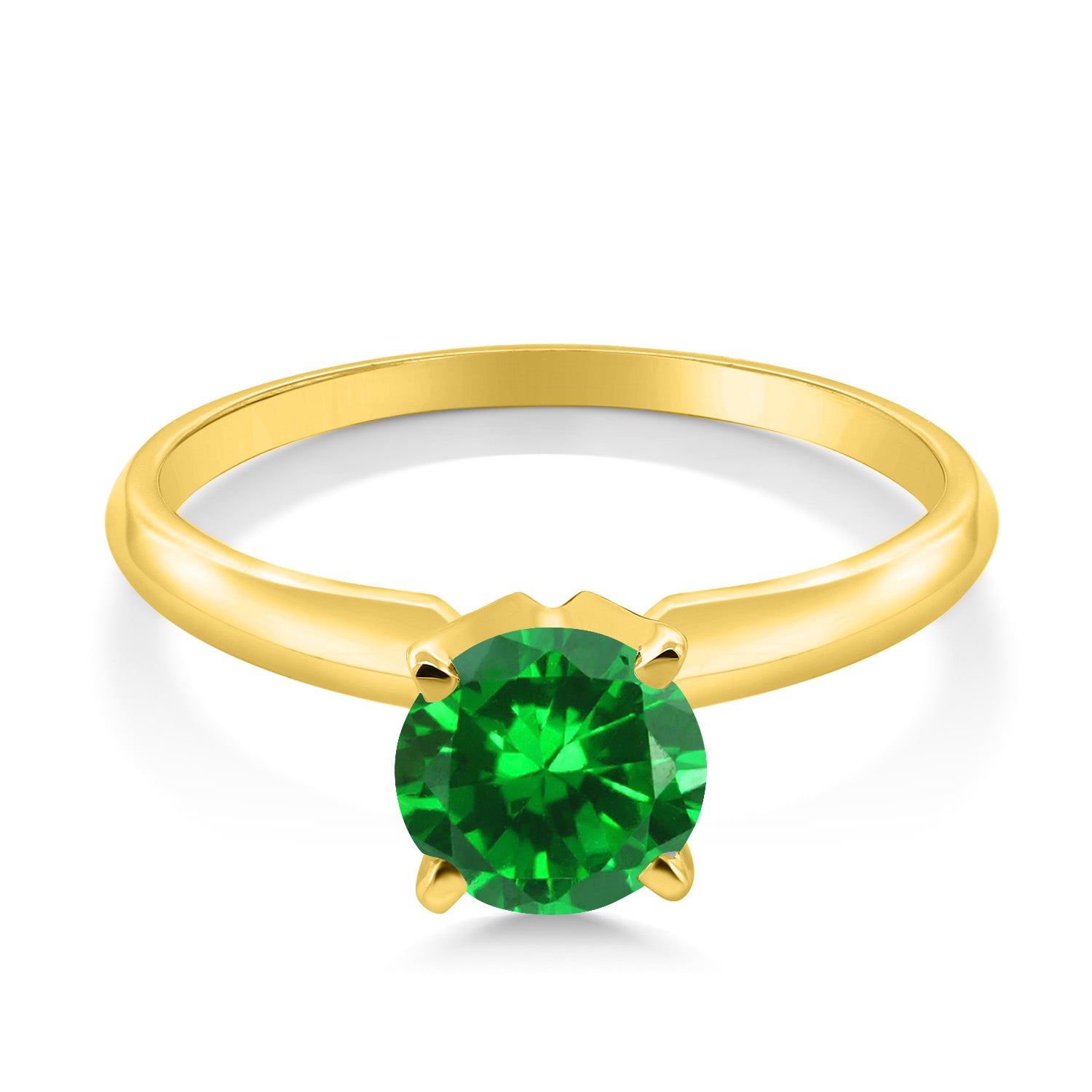 14K Yellow Gold Green Created Emerald Solitaire Engagement 4-Prong Ring For Women | 1.00 Cttw | Round 6MM | Gemstone May Birthstone | Available In Size 5, 6, 7, 8, 9