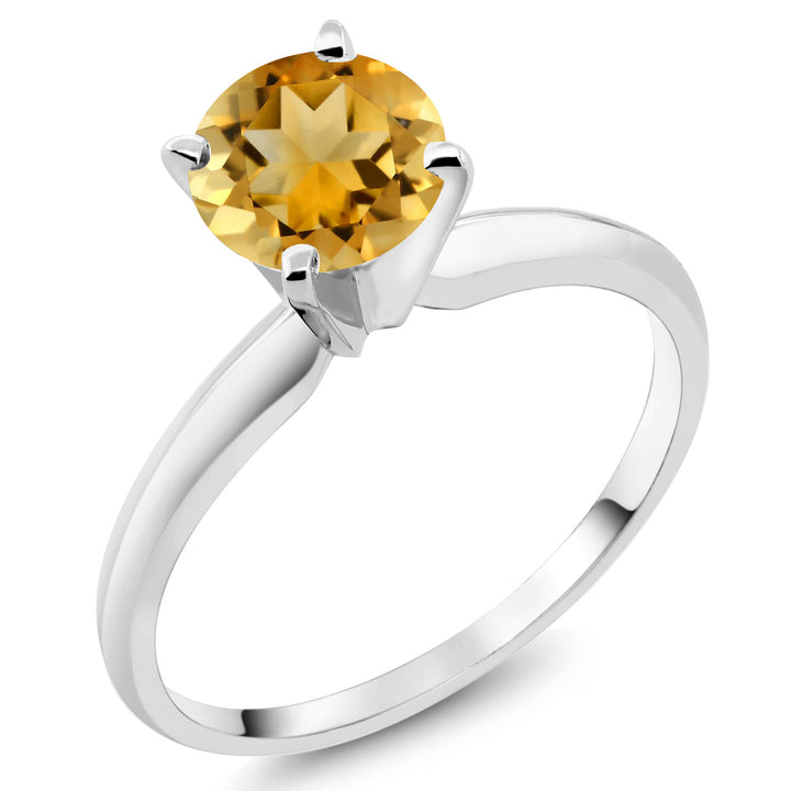 14K White Gold Yellow Citrine Solitaire Engagement 4-Prong Ring For Women | 0.80 Cttw | Round 6MM | Gemstone November Birthstone | Available In Size 5, 6, 7, 8, 9